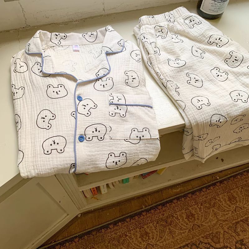 ピンク KT 猫パジャマ夏の女性の純粋な綿半袖ショーツ甘い雲綿夏は家の服セットの外で着用できます|undefined