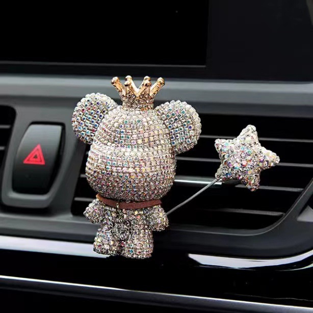 Adorno para Coche con Forma de Oso Violento con Pedrería, Figura de Oso, Decoración para Coche, Soporte para Perfume de Coche con Diseño de Dibujos Animados, Regalo para Mujer