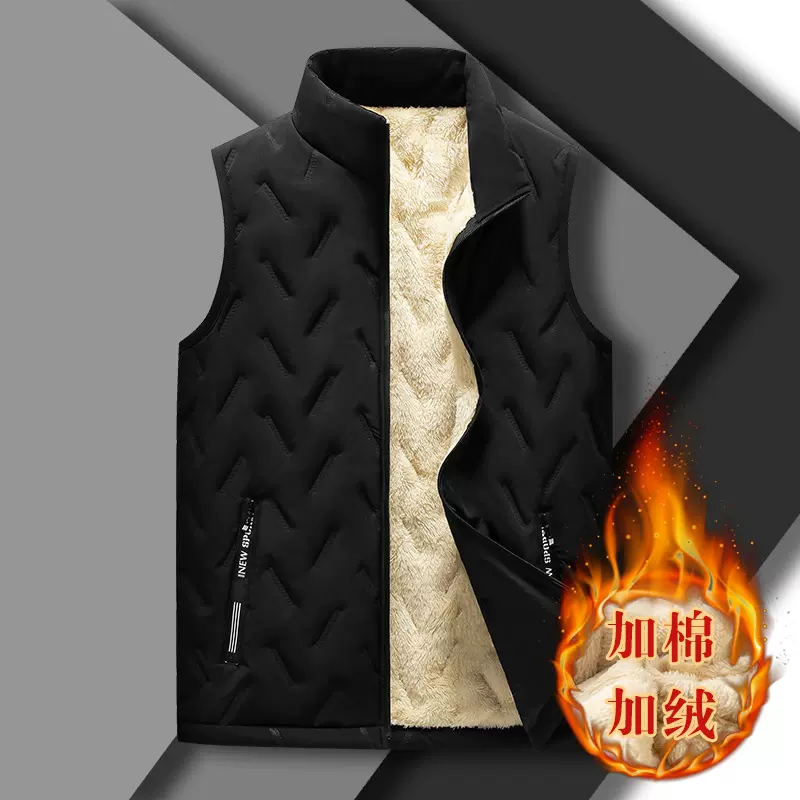 跨境大码男士马甲秋冬季加绒无袖保暖坎肩羽绒棉服背心情侣款外套