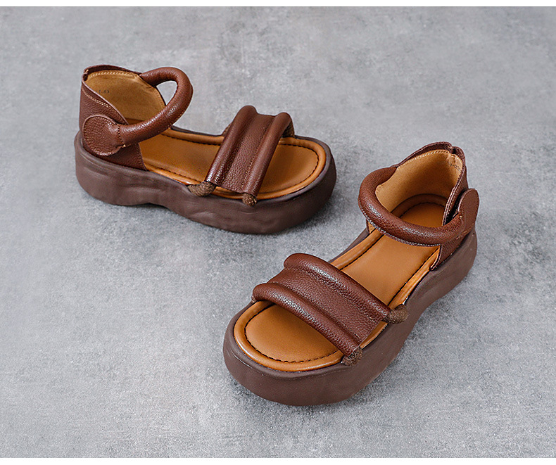 Sandal nữ hở mũi đế dày phong cách La Mã, da thật mềm mại — Màu be chi tiết 14