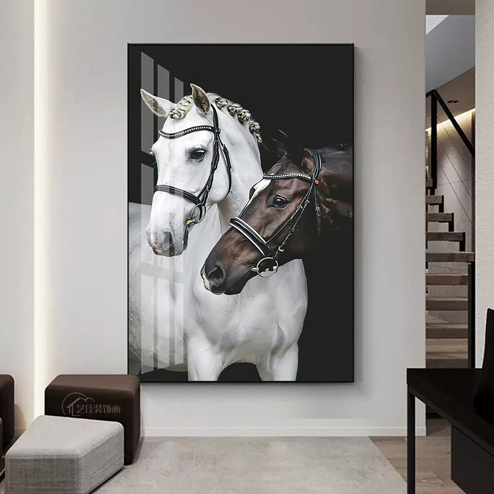 Modern Entrance Hall Decorative Painting Living Room Sofa Background Floor Painting Art Black and White Horse Picture Hanging Painting Bedroom