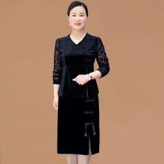 中年女装秋装新款金丝绒连衣裙洋气遮肚子妈妈装秋季两件套裙