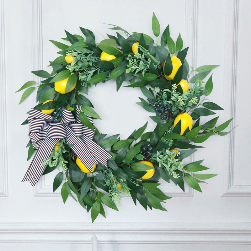 仿真柠檬花环家居装饰门挂壁挂墙饰婚礼庭院布置速卖通亚马逊厂家