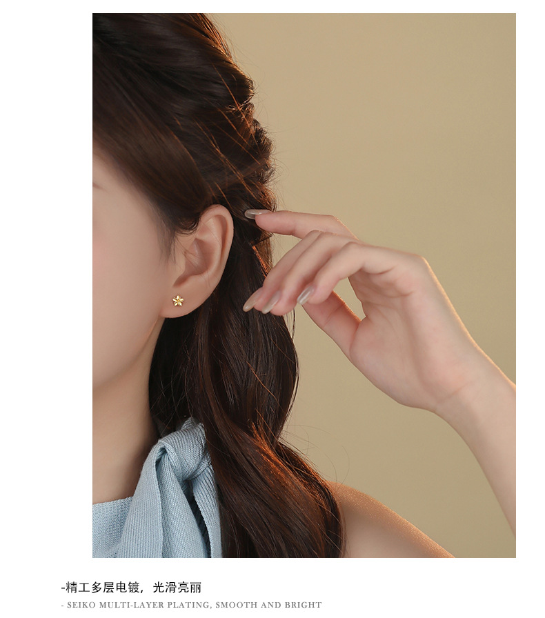 S999 Silver Ear Needle Material Small Stud Earrings Classification 1 Pair S999 Silver 925 Sterling Silver Earrings Flower Small Stud Earrings