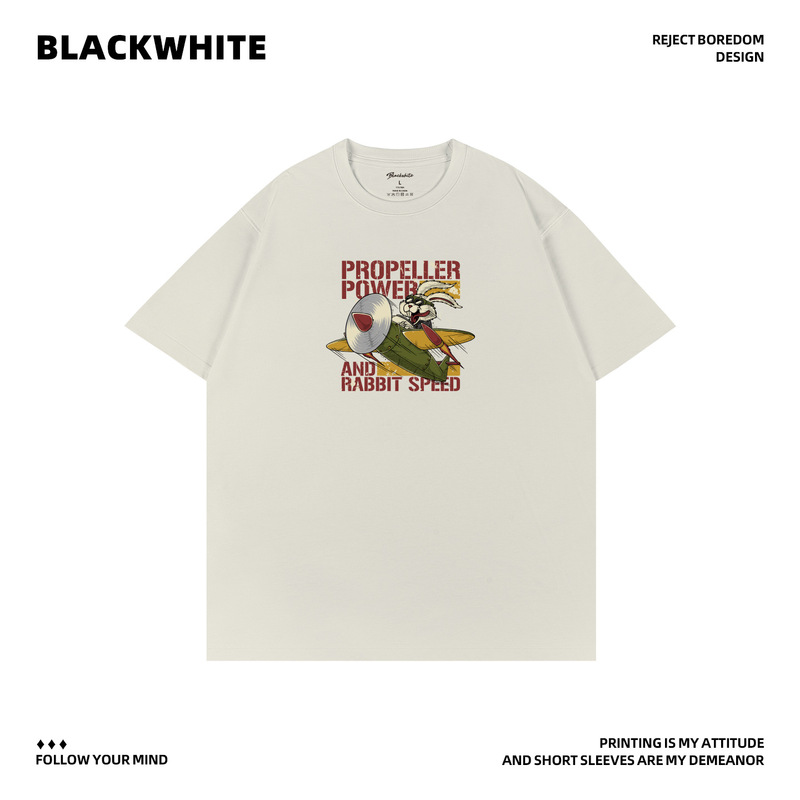Retro Propeller Rabbit Print Short-Sleeved T-Shirt, Loose-Fitting Couple Style Half-Sleeved Top, Casual Base Shirt Q298 Retro Propeller Rabbit Print Short-Sleeved T-Shirt, Loose-Fitting Couple Style Half-Sleeved Top, Casual Base Shirt Q298