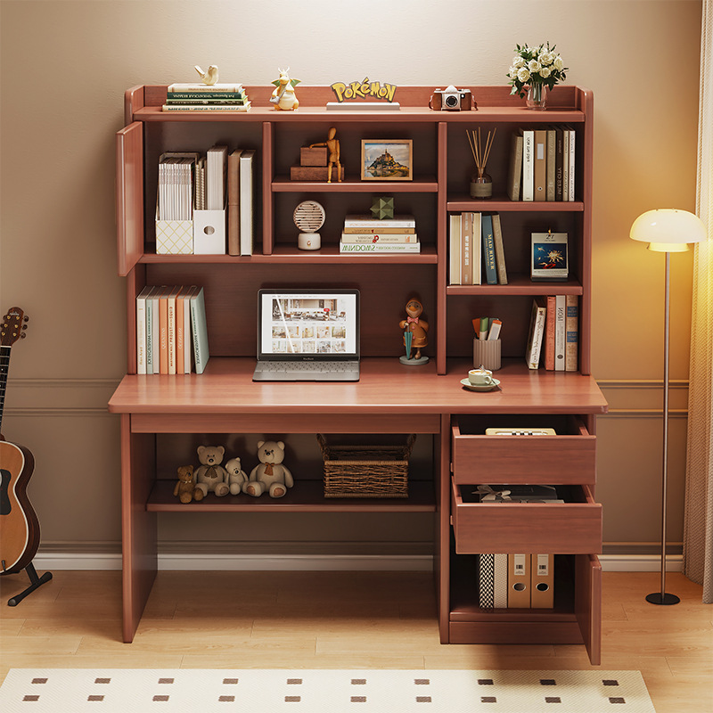 Solid Wood Core Study Table, Desk, Bookshelf Integrated Table, Student Home Bookcase, Junior High School Homework Desk, Writing Desk, Computer Desk