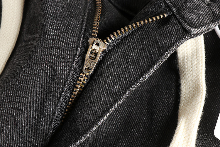 Men's Straight Leg Jeans Washed Distressed Black Grey Trousers_voghion.com