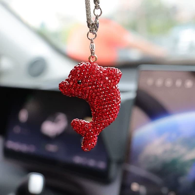 New Cross-Border Creative Innovative Clay Diamond-Encrusted Car Interior Decoration Car Pendant Ornaments Pendant (Car hanging) - big-red-rhinestone-dolphin-car-pendant