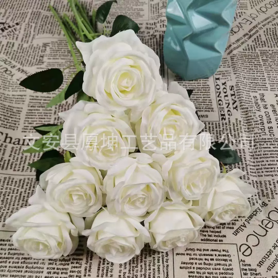 仿真玫瑰花婚庆塑料花束礼假花客厅餐桌摆件插花干花摆设新年装饰