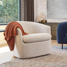 北欧现代奶油风羊羔绒单人沙发意式网红诧寂风休闲椅售楼部沙发椅