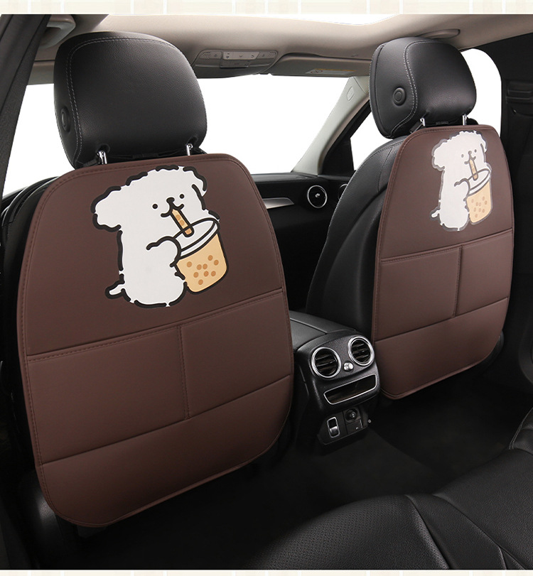 Car Anti-Kick Pad, Kidsren's Seat Back Anti-Kick and Anti-Stain Pad, Rear Seat Anti-Stain Pad, Cartoon Cute Puppy Leather Pad