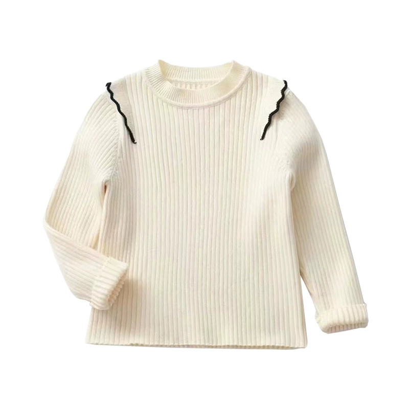 Детский осенний вязаный шерстяной белый свитер, высокий воротник, западный стиль, круглый ворот