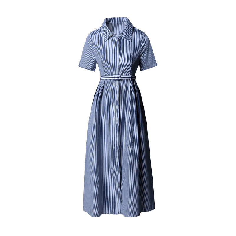 Summer New D-Brand Dress with a Stylish Lapel, Unique Waist-Cinching Design, Slimming Effect, Spring-Like Texture, Short-Sleeve Dress for Women