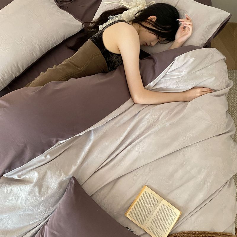 高级感~100S色织大提花长绒棉全棉磨毛四件套纯棉床单被套三件套4|undefined