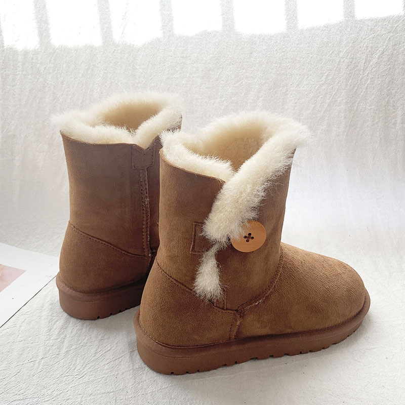 Women's Shoes Snow Boots Sheep Fur Integrated Snow Boots Mid-tube Thick Wool Warm Cotton Shoes Wear-resistant Anti-slip Autumn And Winter Snow Cotton Shoes_voghion.com