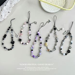 Vintage y2k pendant lanyard strawberry alloy cross crystal mobile phone chain mobile phone lanyard butterfly anti-lost chain