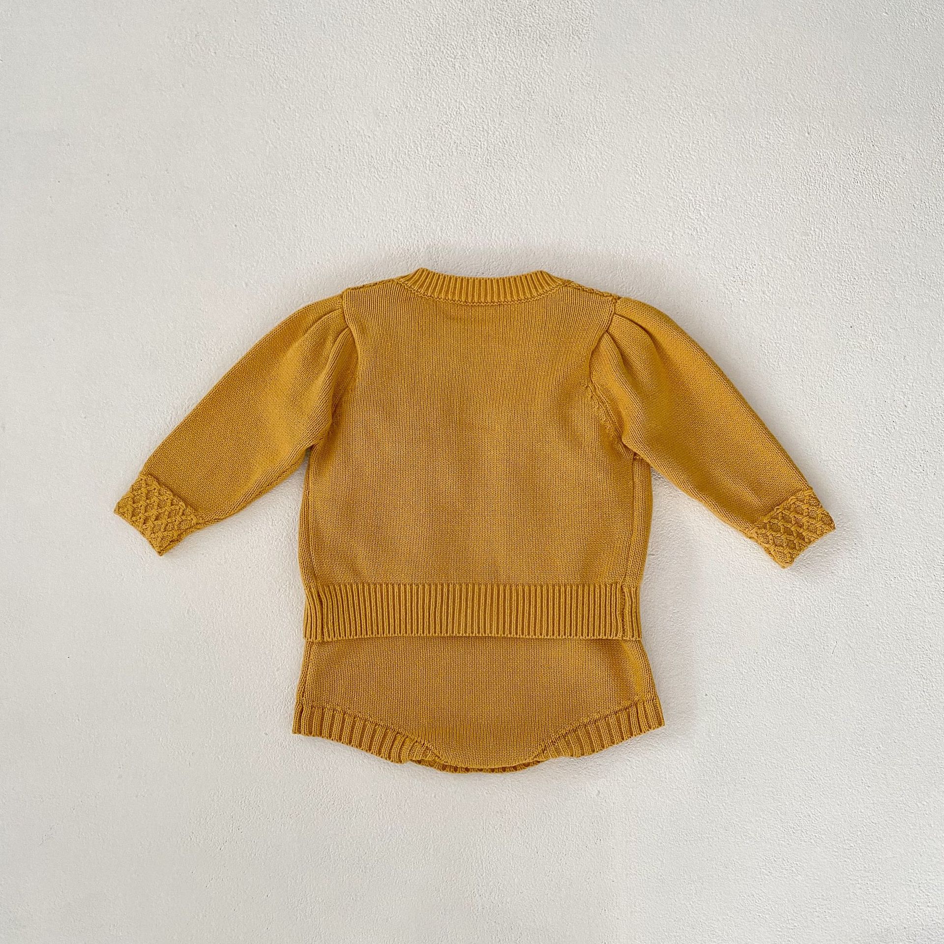 Proljetna 2024. žuta pletena jakna za dojenčad i djevojčice + jednobojni kaput na naramenice, set od 2 dijela dostupan za sortiranje_voghion.com