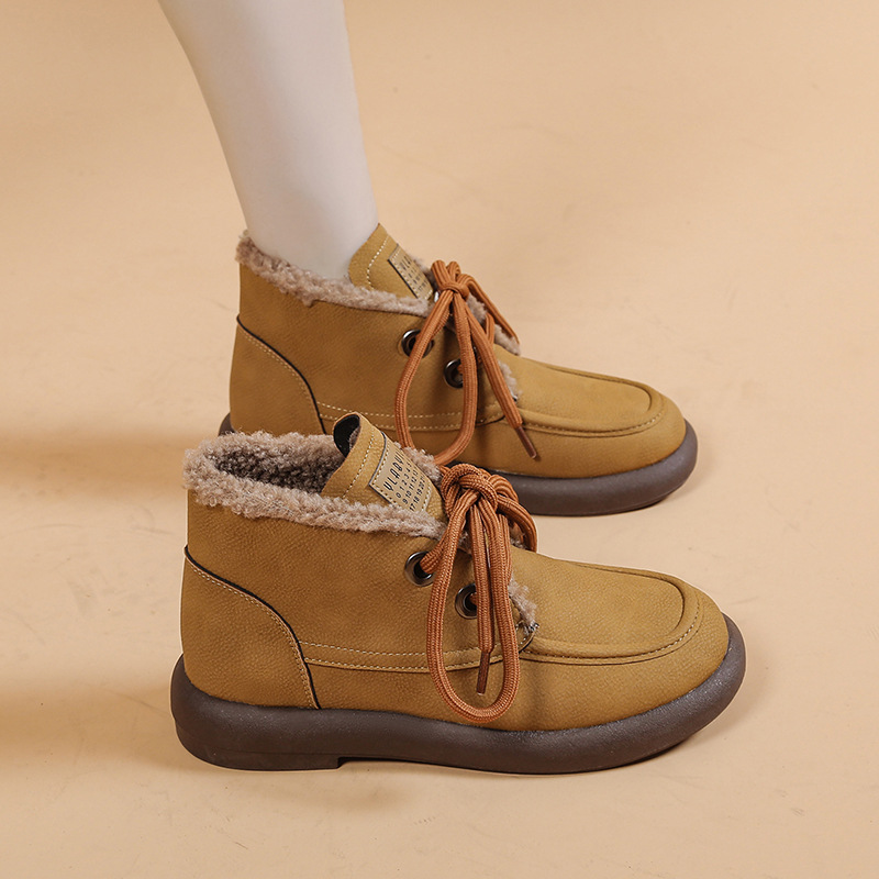Keep warm low boots platform with shoelaces flat for leisure