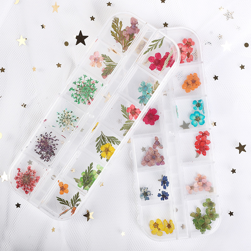 12 cajas de flores secas de manicura set de decoración de uñas pétalos de color decoración de uñas DIY adherencia pegatinas al por mayor