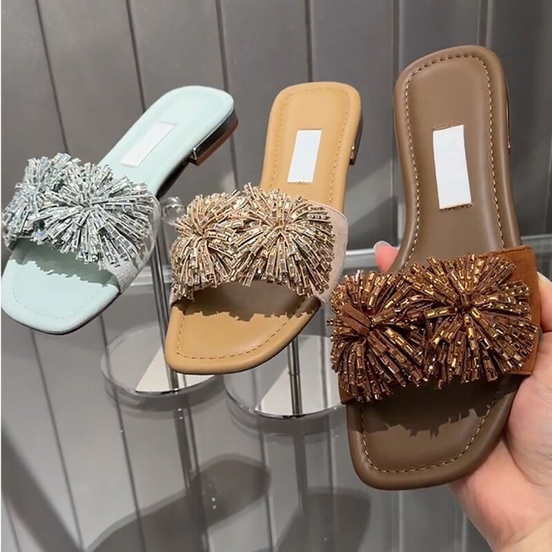 Sheepskin Version~Fireworks Rhinestone Flat Slippers for Women, Summer Outdoor Wear, 26 New Models, High-End and Stunningly Beautiful Sandals Sheepskin Version~Fireworks Rhinestone Flat Slippers for Women, Summer Outdoor Wear, 26 New Models, High-End and Stunningly Beautiful Sandals