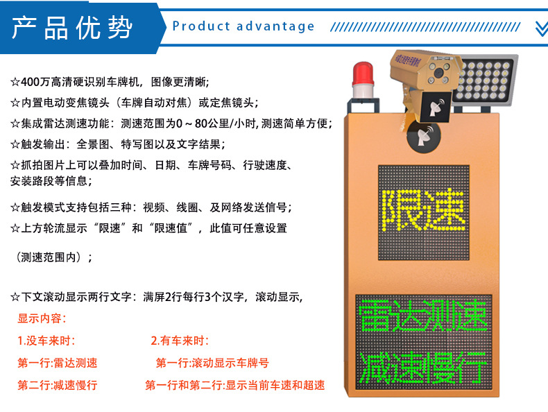 Radar Speed Detector Traffic Speed Monitoring Device Speeding Alert Interval Feedback Solar Display Mobile Radar