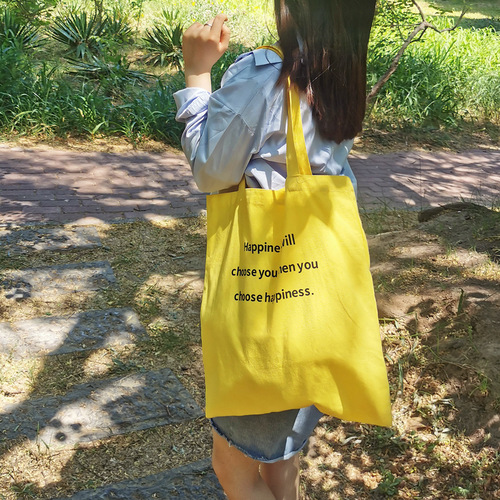Amazon cross-border supply/yellow simple letter canvas bag women's summer large-capacity shopping bag student class bag