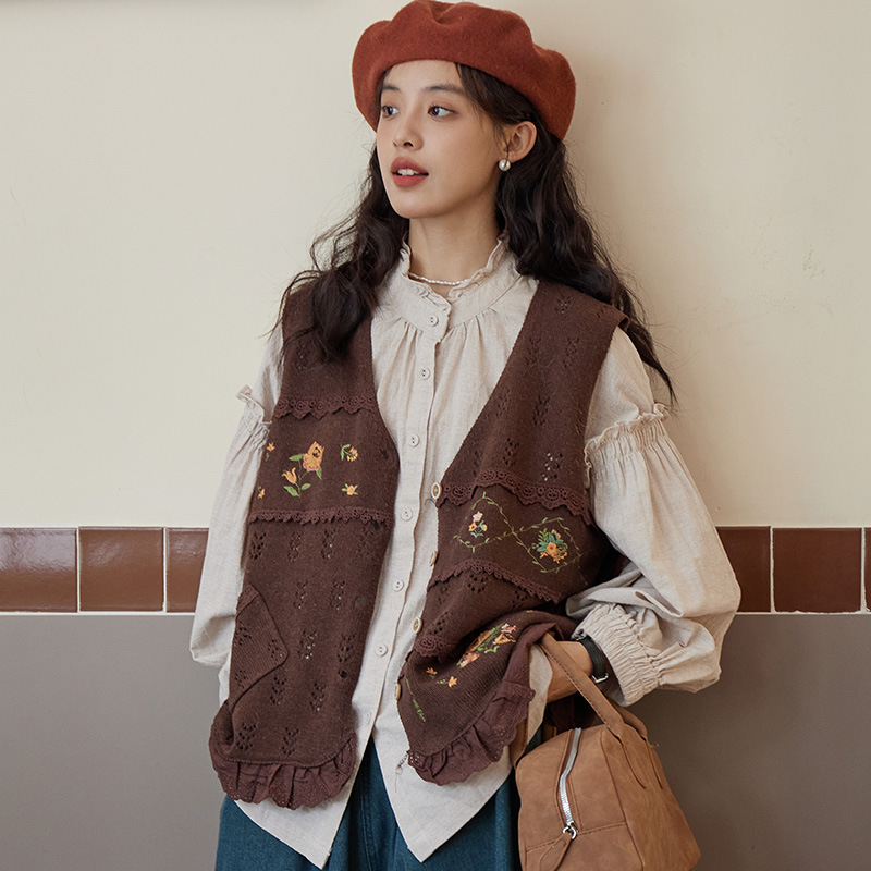 Autumn Japanese knitted lace design vest