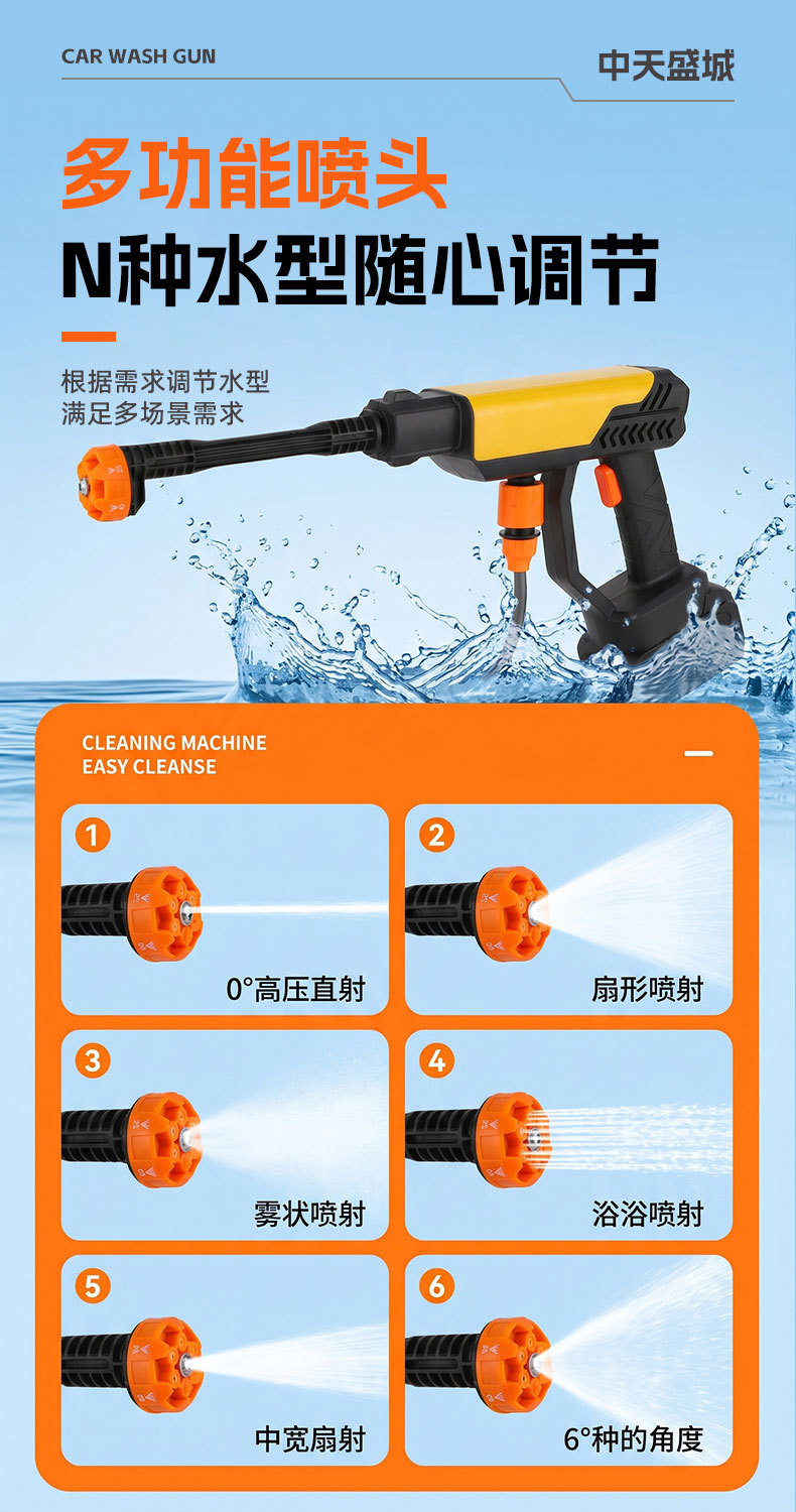 Wireless Household Lithium Battery Car Wash Water Gun, High-Power Multi-Functional High-Pressure Cleaning Machine, Handheld Portable Sprayer