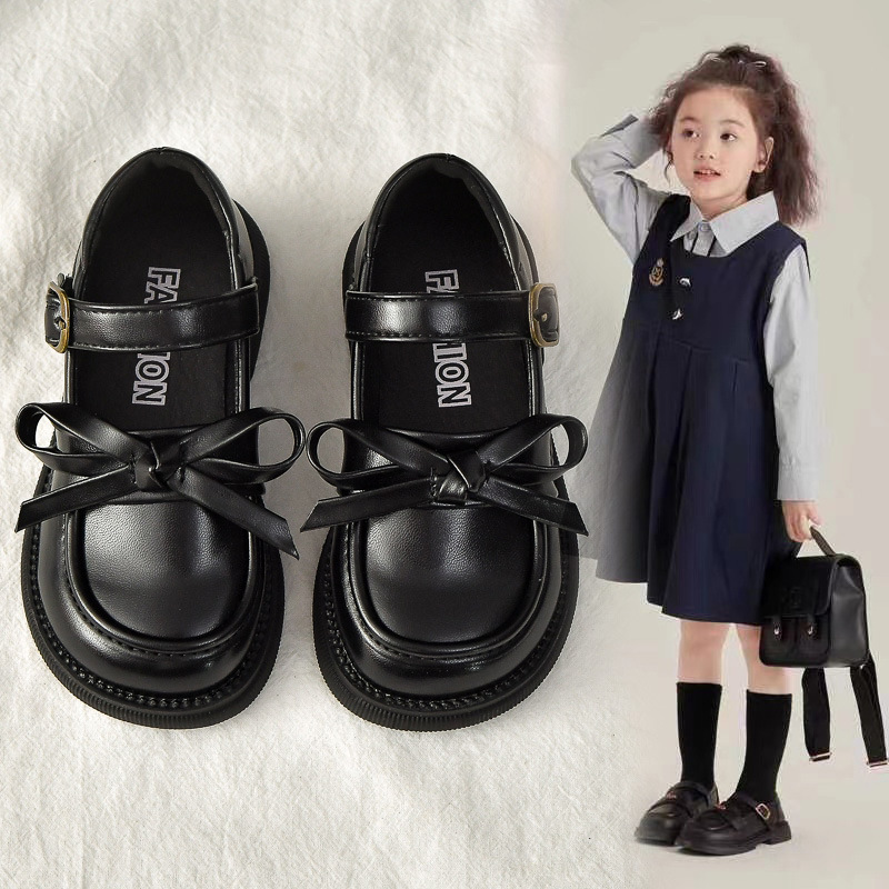 女の子の黒のプリンセスレザーシューズキャンパスパフォーマンスリボン少女ロリータシューズ浅い口の靴ドロップシッピング|undefined