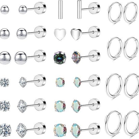 16 Pairs of Cross-Border Stainless Steel Electroplated Earrings for Men and Women, Trendy and Stylish