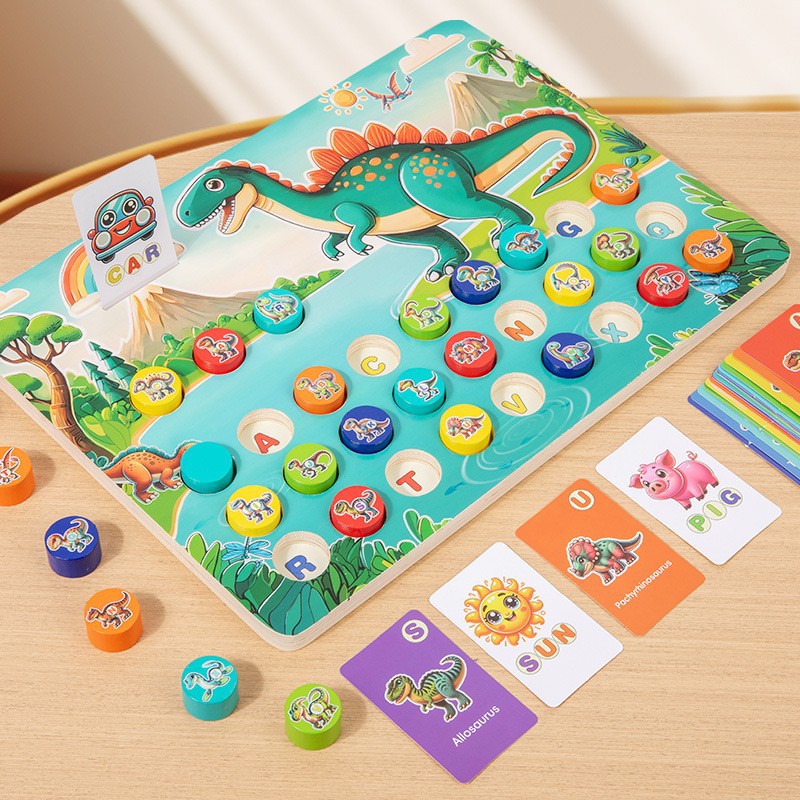 Alfabeto transfronterizo Iluminación cognitiva Niños Puzzle Educación temprana Dinosaurios Palabras de emparejamiento Juguetes Bloques de construcción pares de 3 a 6 años