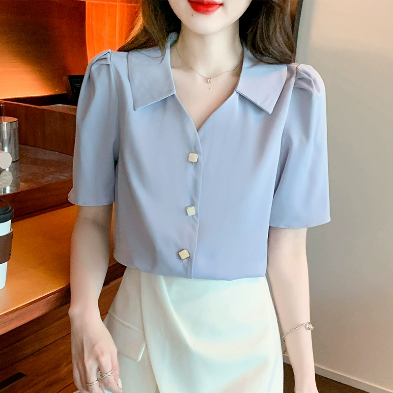 Рубашка с короткими рукавами женская 24 чувство дизайна нишевые легкие зрелые новые летние свободные дикие шифоновые рубашки