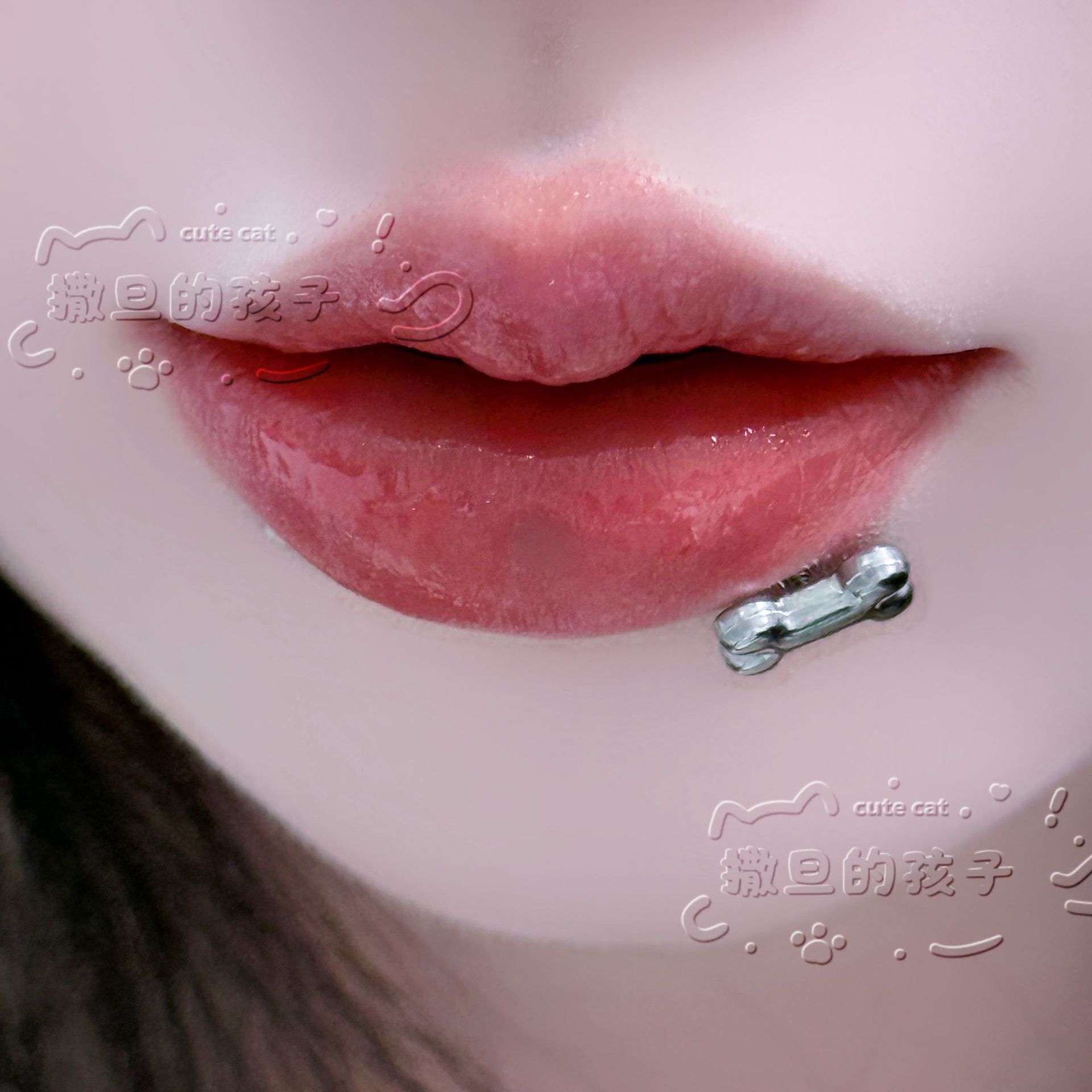 Labret stud lip piercing jewelry styling detail