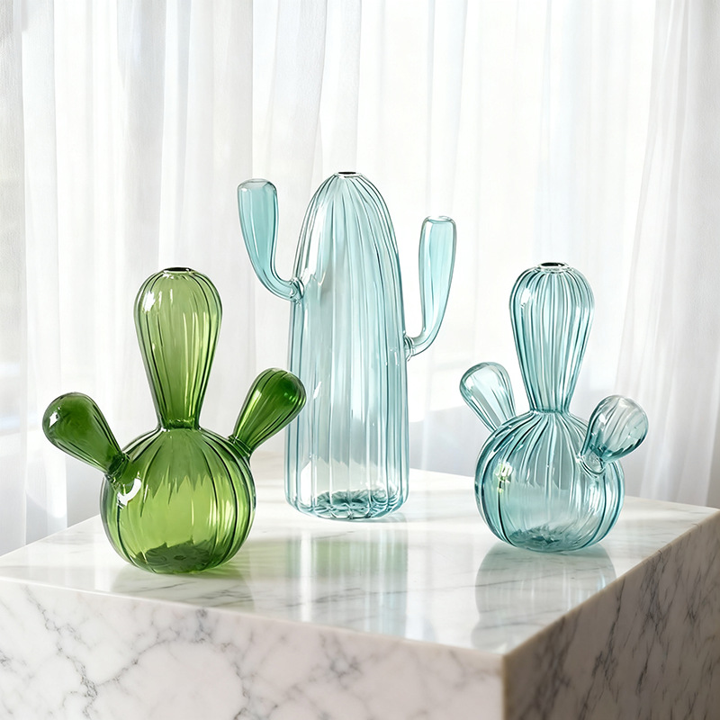 Vaso de vidrio de colores Cactus Vaso de vidrio para el hogar Flores hidropónicas Decoración simple Vaso de vidrio