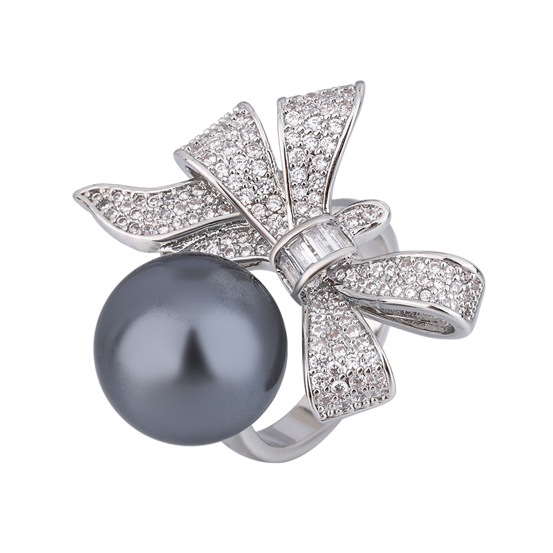 2023 nuevo estilo Zhuang Shengsheng joyería nuevo fondo de cobre chapado en oro con incrustaciones de perlas retro arco anillo mujer 12mm