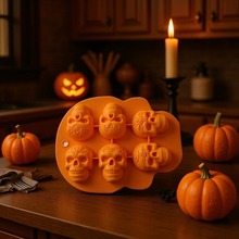 跨境新款万圣节硅胶蛋糕模六连体万圣节硅胶蛋糕模圣诞