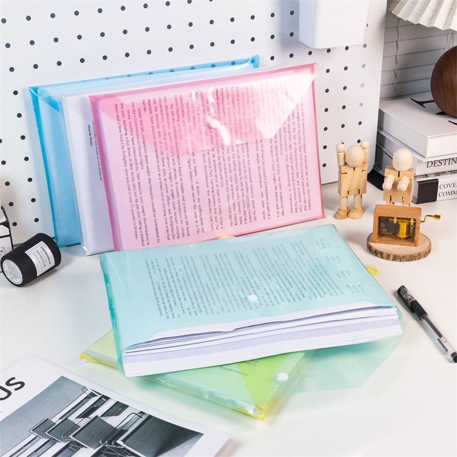 A4 Document Bag Storage Bag File Bag White Thickeneded Button Bag Test Paper Bag Transparent Document Bag Large Capacity Information