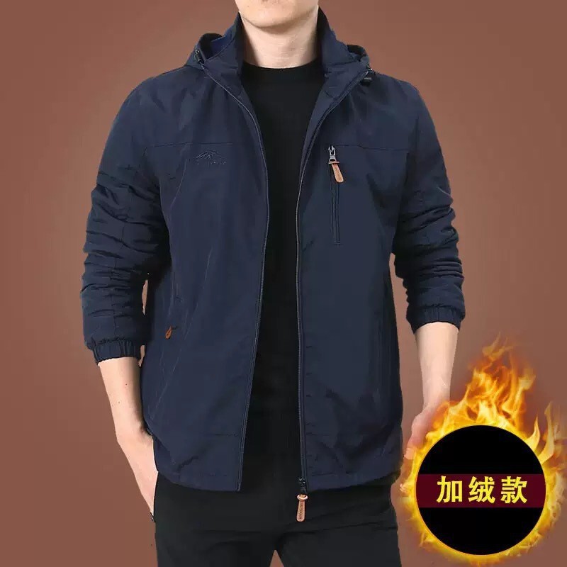 Winter men's fleece-lined jacket outdoor hooded windproof warm all-match jacket dad men's clothing manufacturer