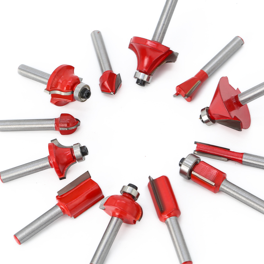 12 piezas 6 mango 1/4 mango 8 mango carpintería fresadora cuchillo de carpintería conjunto de caja de madera cuchillo de recorte cuchillo recto cuchillo de ángulo redondo