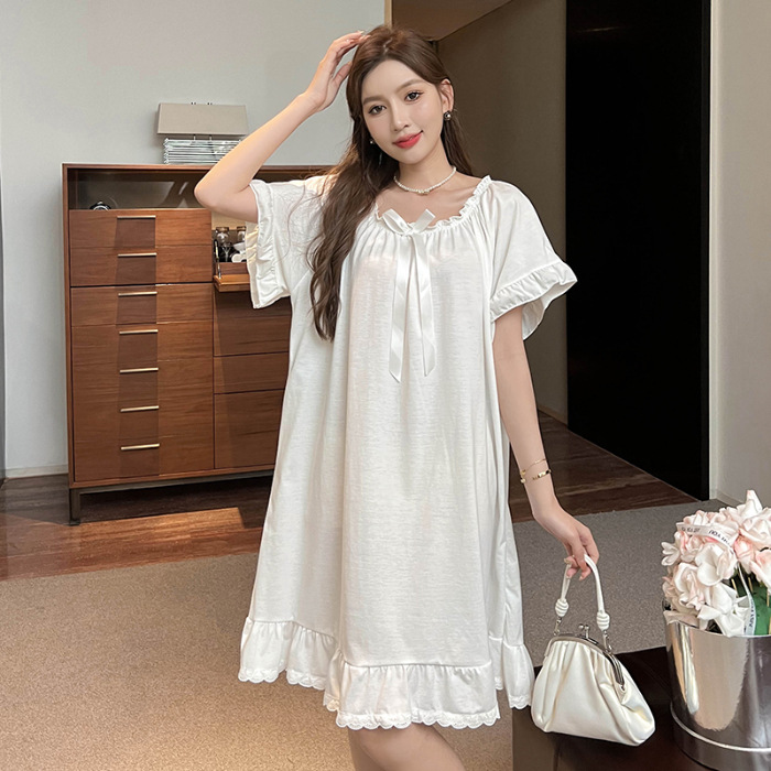 Pijamas de verano de las mujeres camisón dulce estilo princesa estilo japonés estudiante en línea rojo suelto adelgazamiento estilo coreano homewear de longitud media