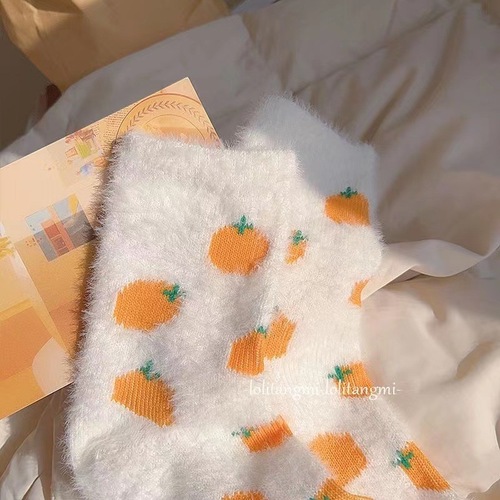Socks for women in autumn and winter new style Japanese cute cartoon animals imitation mink plush socks plus velvet sleeping floor socks thick