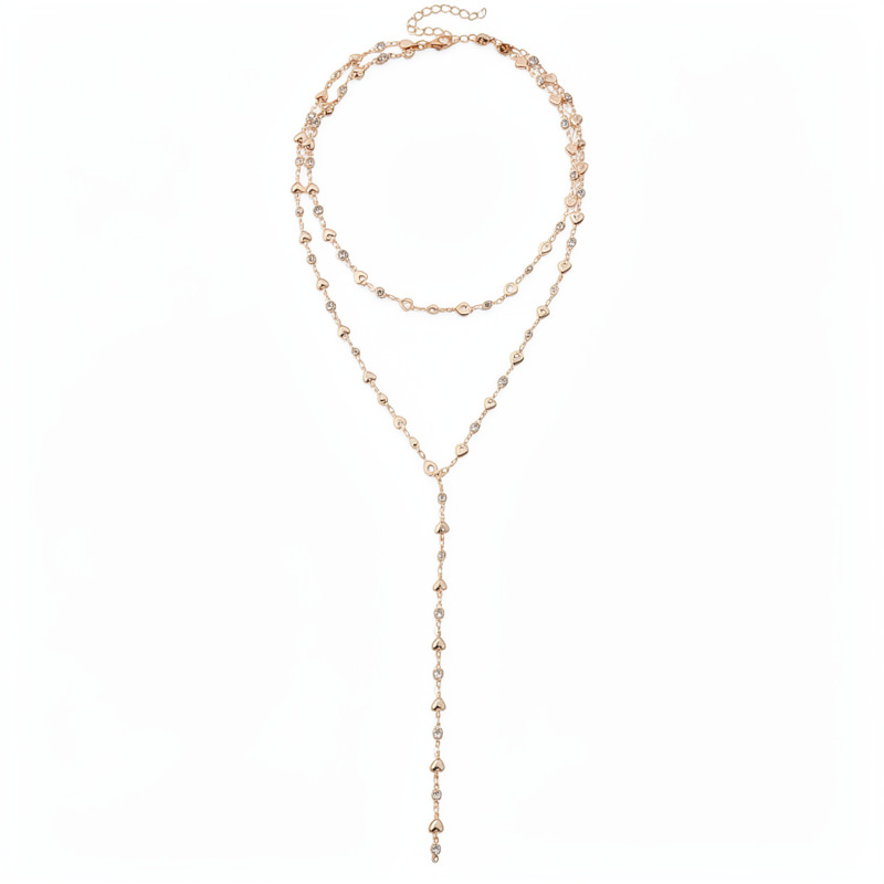 Elegant Double-layer Heart Necklace With Diamond Embellishments_voghion.com