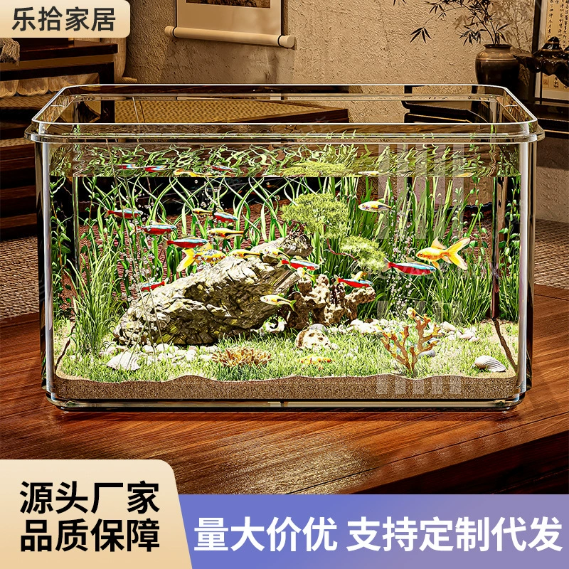 Прозрачный аквариум, небольшой настольный домашний офис, аквариум для золотых рыбок, мини-квадратный акриловый резервуар для воды, утолщенный резервуар для черепах