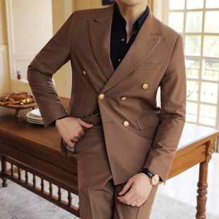 Foreign Trade New Style Blazer Double-Breasted Suit Men's Business Lapel Suit Groom Two-Piece Suit