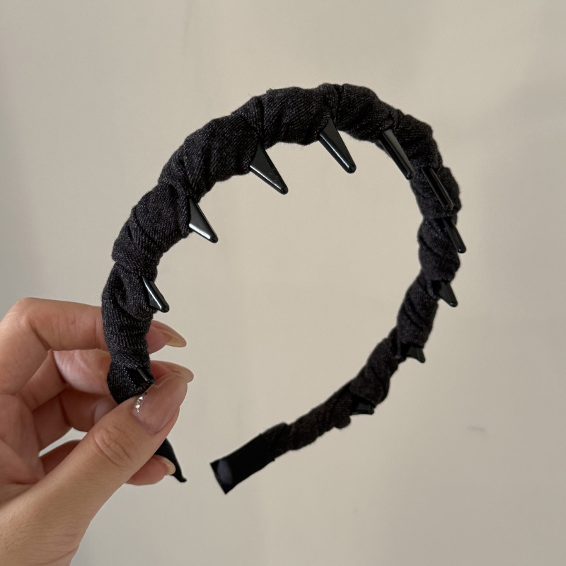 高级感波点牛仔缠绕发箍女新款防滑洗脸带齿头箍外出百搭压发卡|undefined