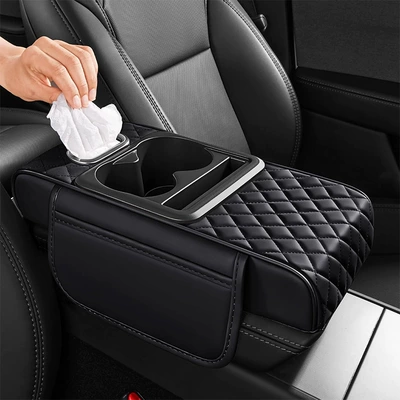 Car Armrest Box Mat, Multifunctional Universal Car Armrest Pad, Car Tissue Box, Car Central Armrest Box Mat (Armrest box pad) - black-upgraded-model-with-tissue-box