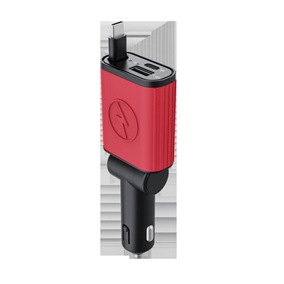 Cross-border retractable car charger Mobil şarj cihazları - silicone-red-pd30w-typec-port