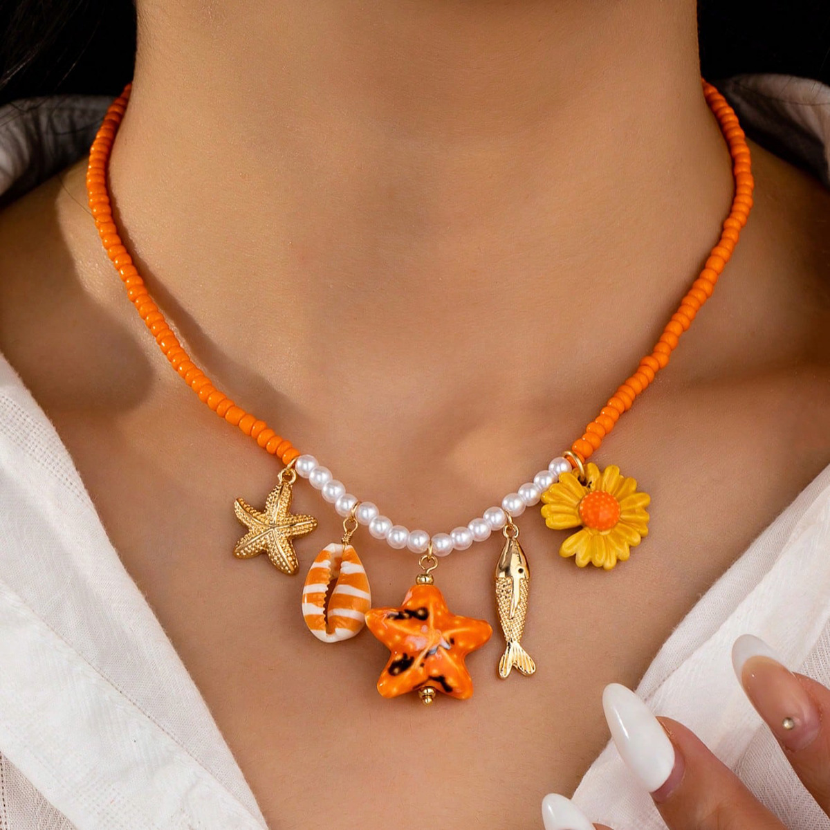 Damen Halskette Mit Muscheln Und Seestern Für Den Sommer_voghion.com