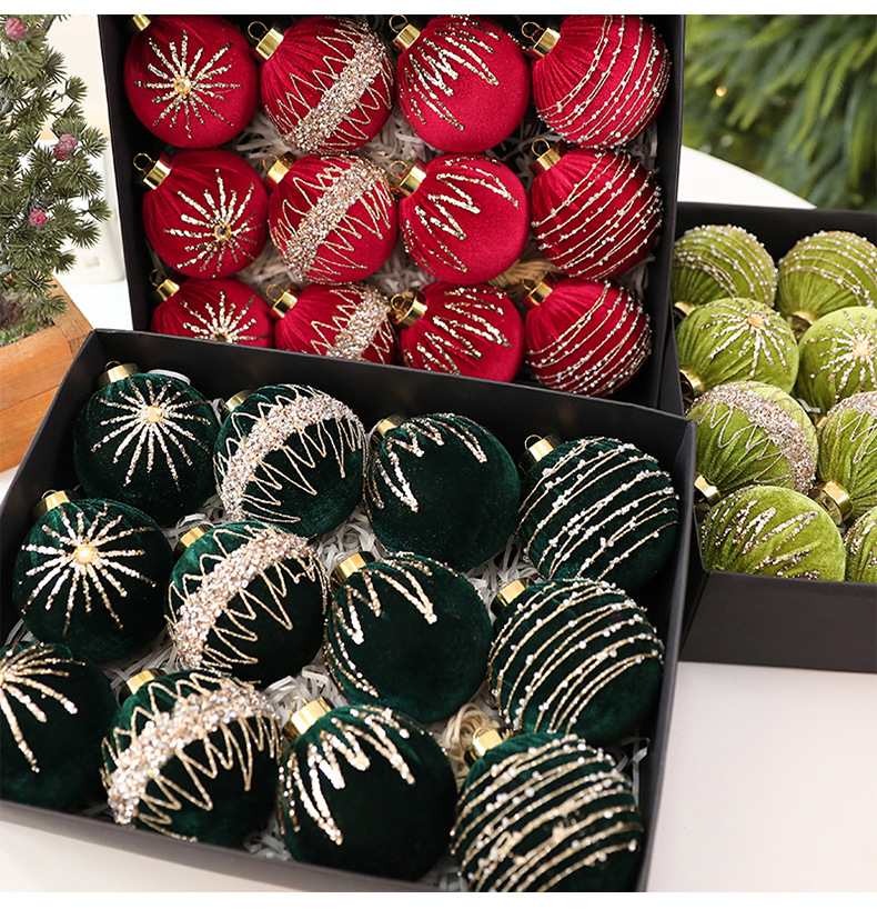 8cm Velvet Christmas Ornaments With Rhinestones – Set Of 12 Premium Decorative Balls For Tree & Home_voghion.com