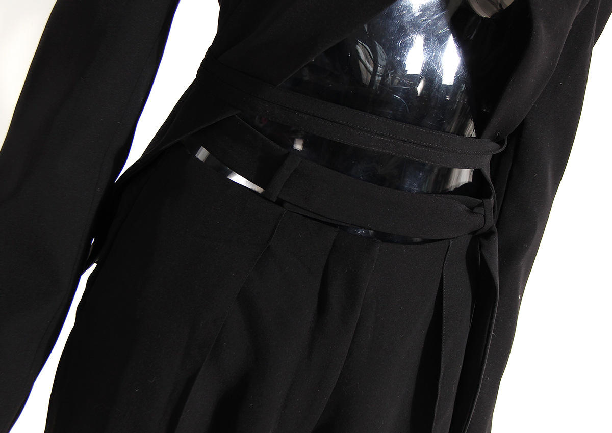 Women's Clothing Niche design deconstructed herringbone suit female tie wide shoulder suit jacket hollow straight pants two piece suit_voghion.com